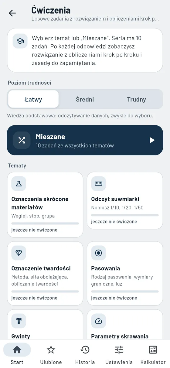 Gesello: Ćwiczenia – wybór tematów