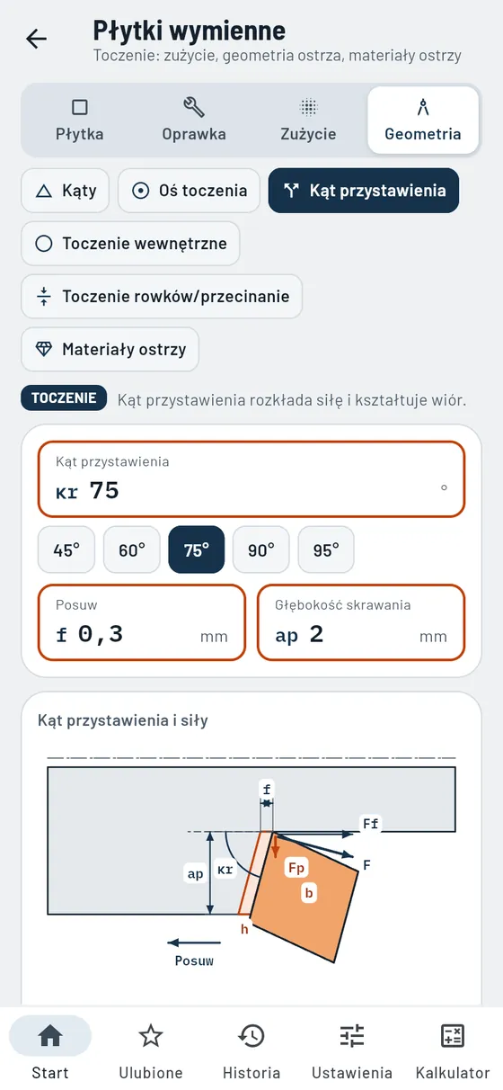Gesello: Płytki wymienne – kąt przystawienia