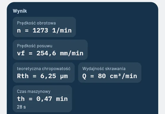Tak to wygląda w Gesello: Parametry skrawania