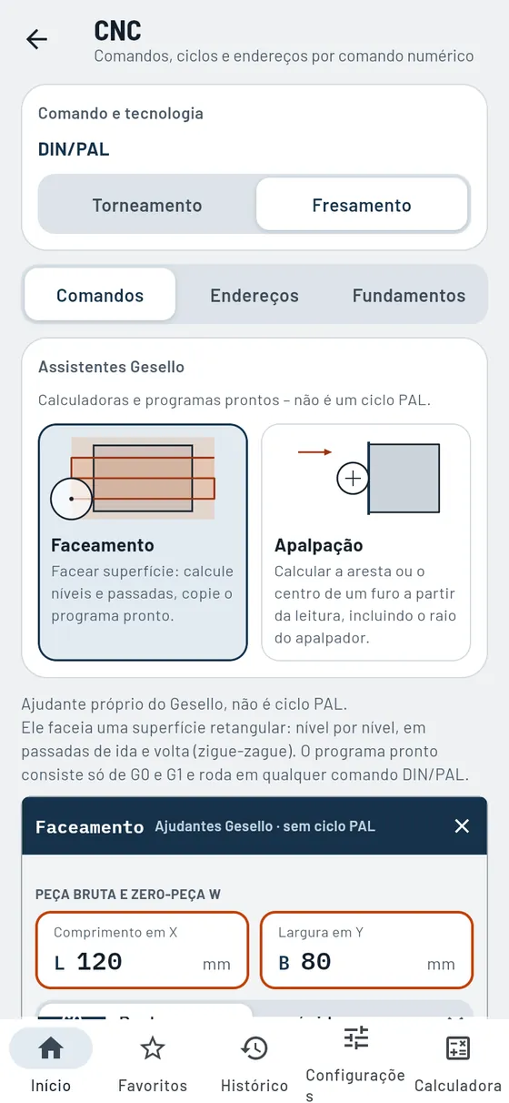Gesello: CNC – Assistente: faceamento
