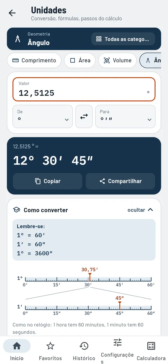 Gesello: Unidades – Ângulo em graus, minutos, segundos