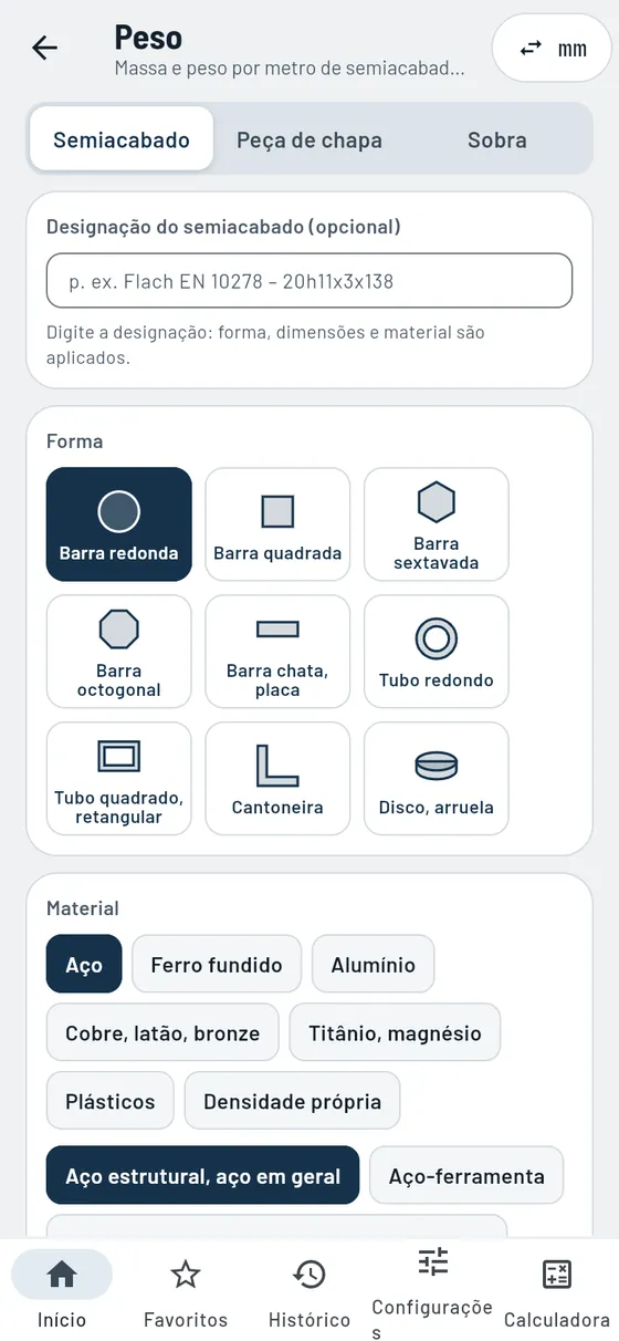 Gesello: Pesos – Barra redonda de aço