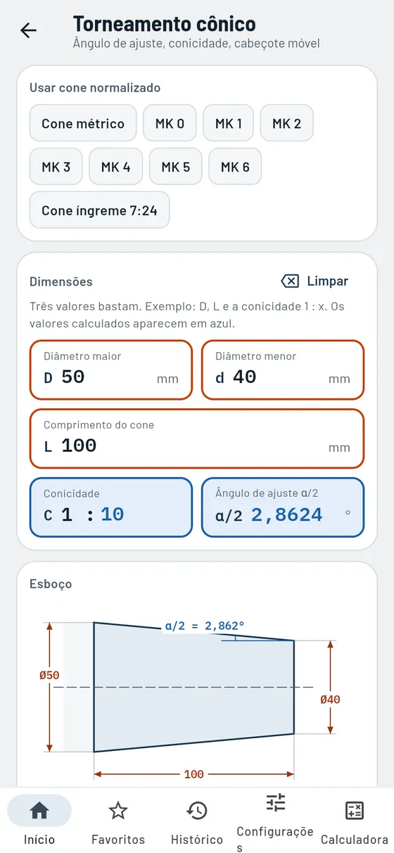 Gesello: Torneamento cônico – Calcular cone