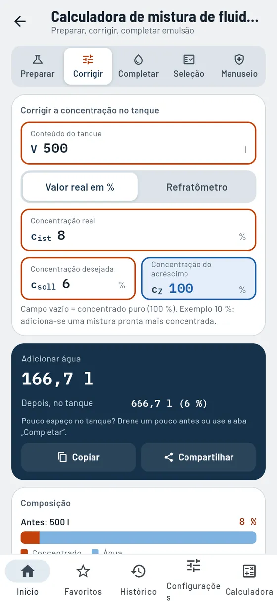 Gesello: Fluido de corte – Corrigir concentração