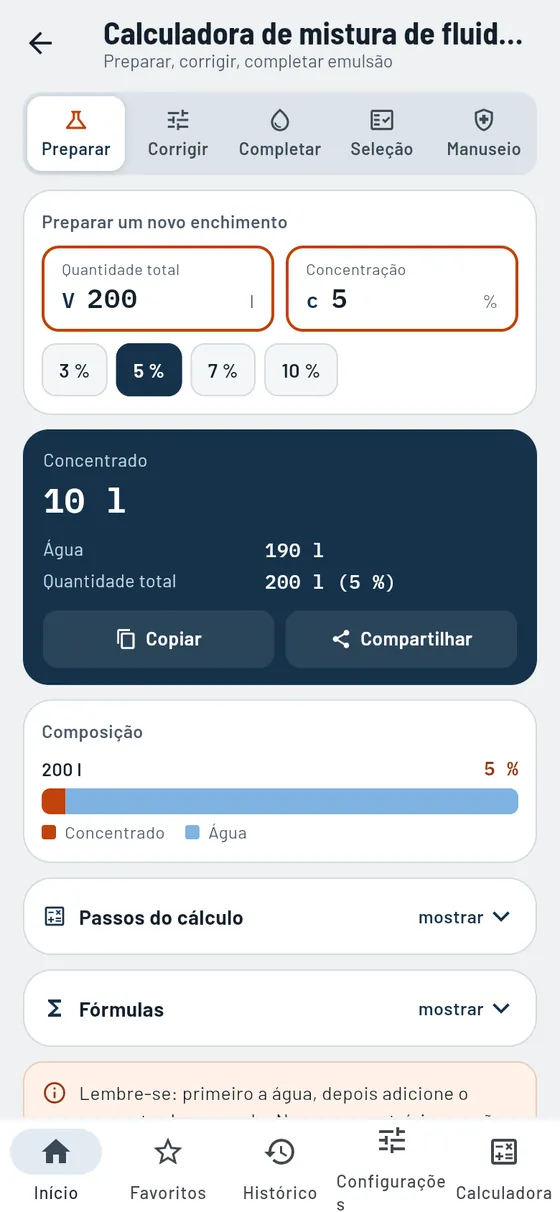 Gesello: Fluido de corte – Preparar nova mistura