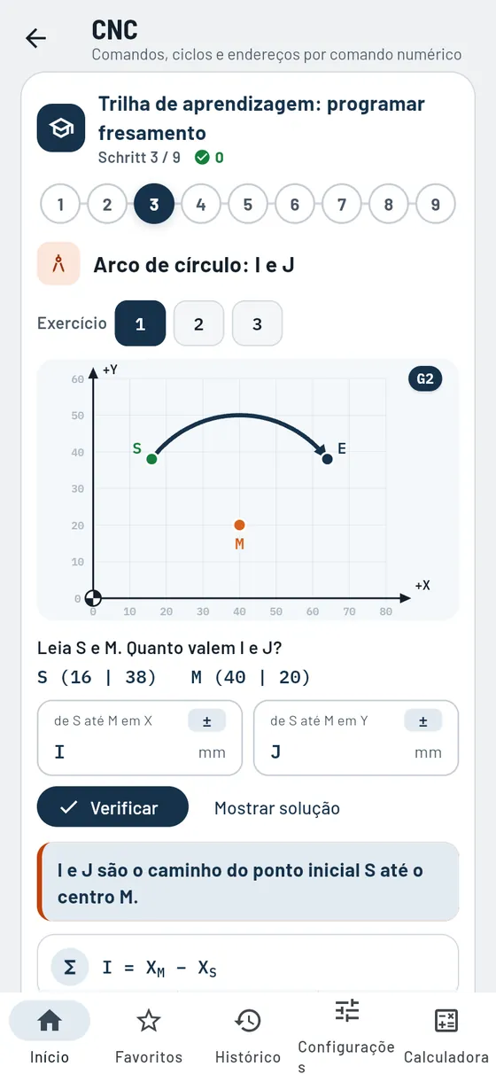 Gesello: trilha de aprendizagem CNC, treino de arcos com I e J