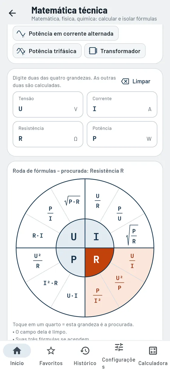 Gesello: roda de fórmulas eletrotécnica no formulário técnico