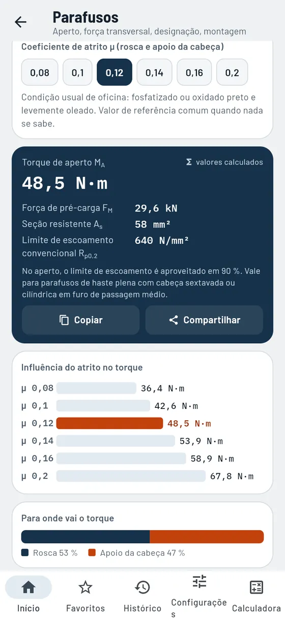 Gesello: parafusos – torque de aperto M10 8.8