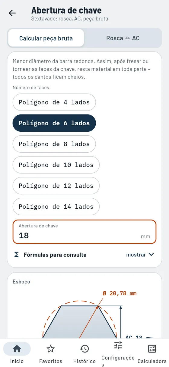 Gesello: aberturas de chave – sextavado a partir de barra redonda