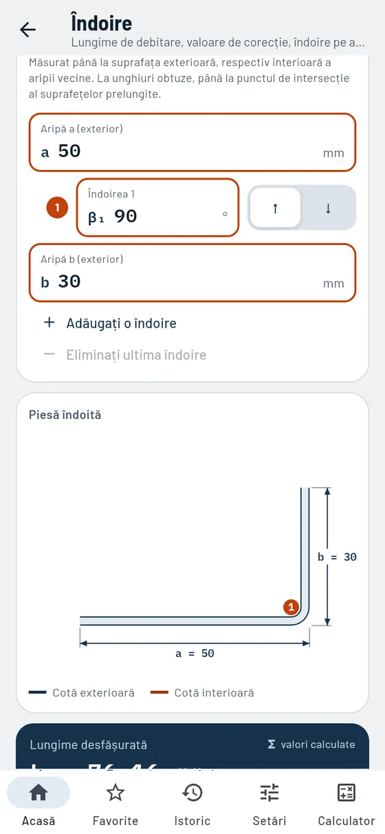 Gesello: Îndoire – Lungime de debitare piesă îndoită