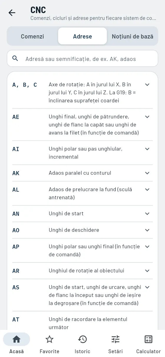 Gesello: adresele comenzilor CNC în ordine alfabetică, cu căutare