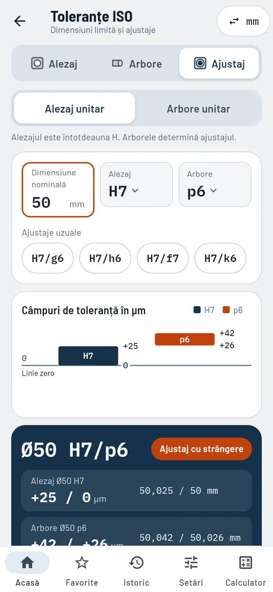 Gesello: ajustaje ISO – ajustaj cu strângere 50 H7/p6