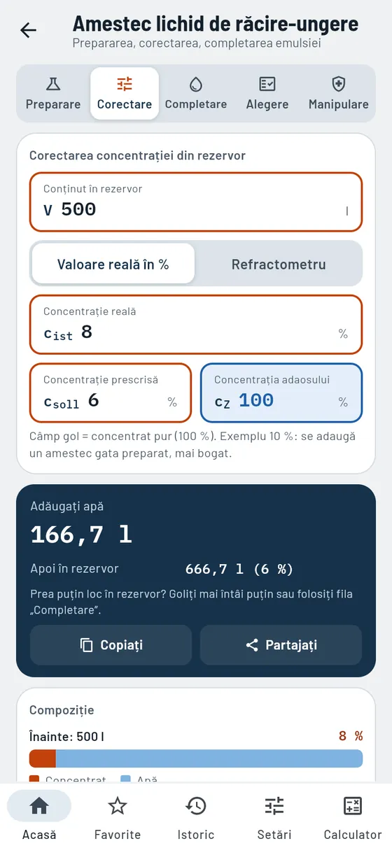 Gesello: Lichid de răcire-ungere – Corectarea concentrației