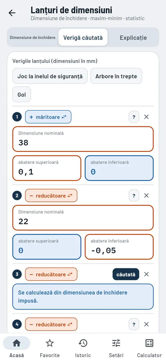 Gesello: lanțuri de dimensiuni – element necunoscut căutat