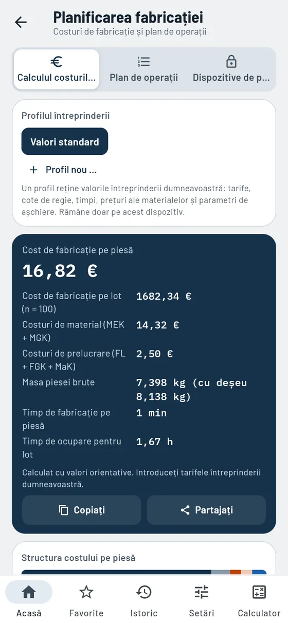 Gesello: Planificarea fabricației – Costuri de fabricație