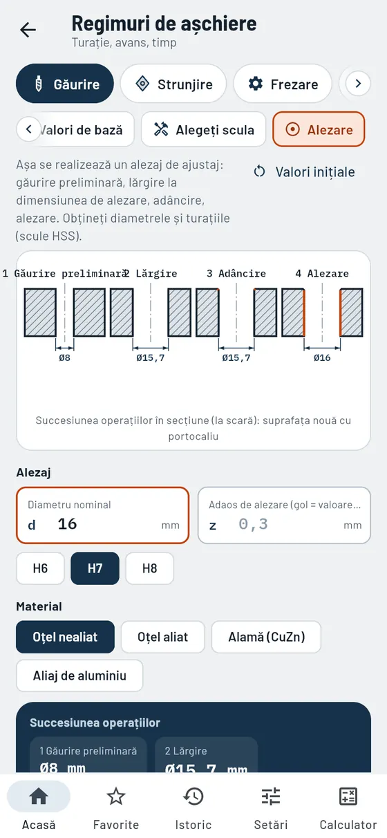 Gesello: Regimuri de așchiere – Alezare