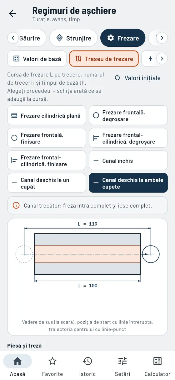 Gesello: Regimuri de așchiere – Traiectoria de frezare și timpul