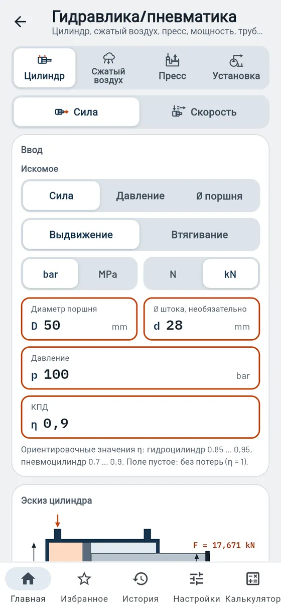 Gesello: Гидравлика и пневматика — усилие цилиндра