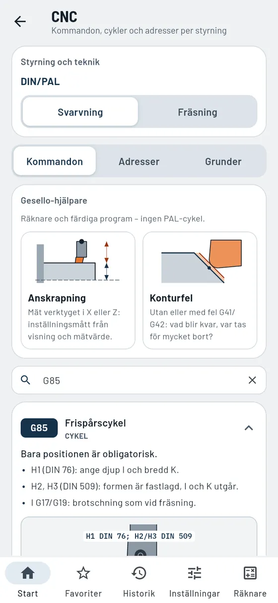 Gesello: CNC – svarvning: G85
