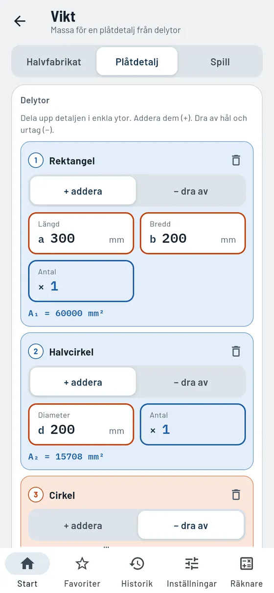 Gesello: Vikter – Plåtdetalj av delytor