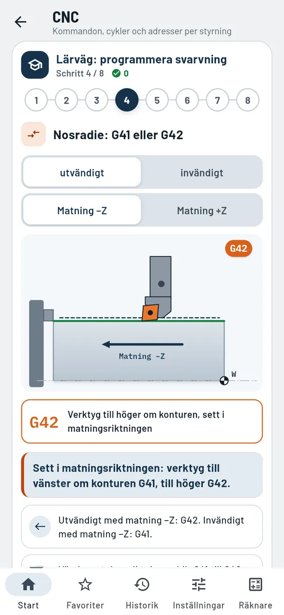 Gesello: CNC – lärväg svarvning: G41 eller G42