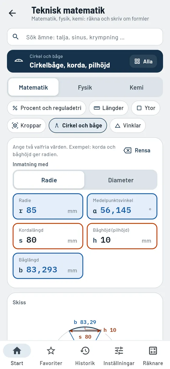 Gesello: Teknisk matematik – Båglängd