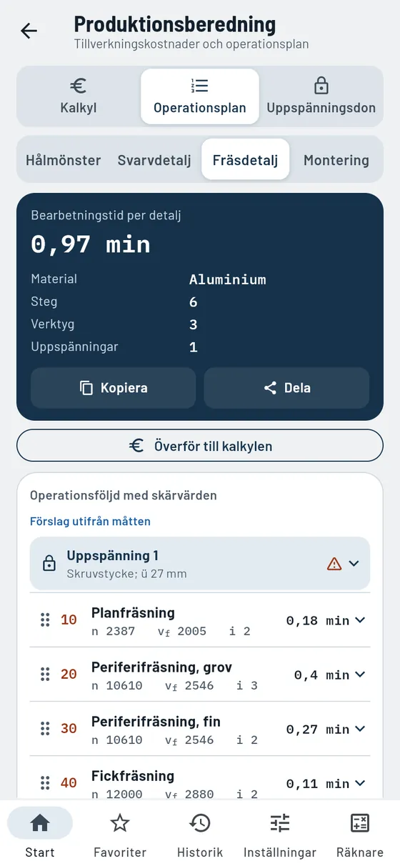 Gesello: Produktionsberedning – Operationsplan fräsdetalj