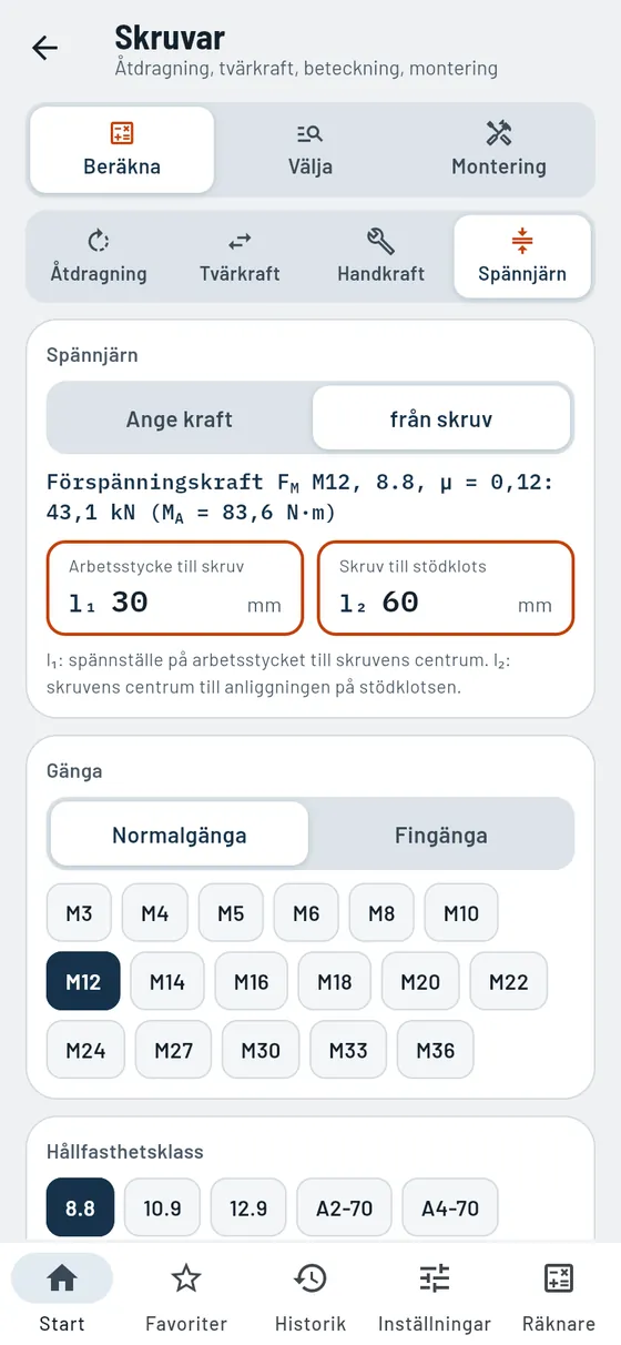 Gesello: Skruvar – klämlängd och krafter