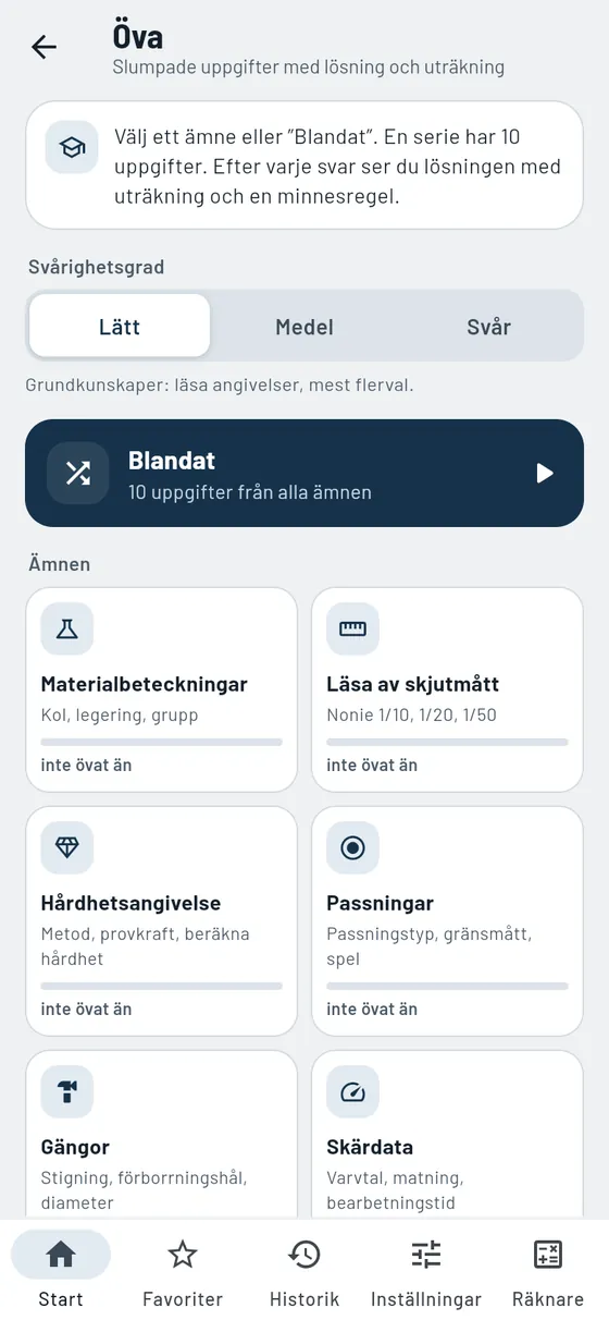 Gesello: Öva – Välj ämnen