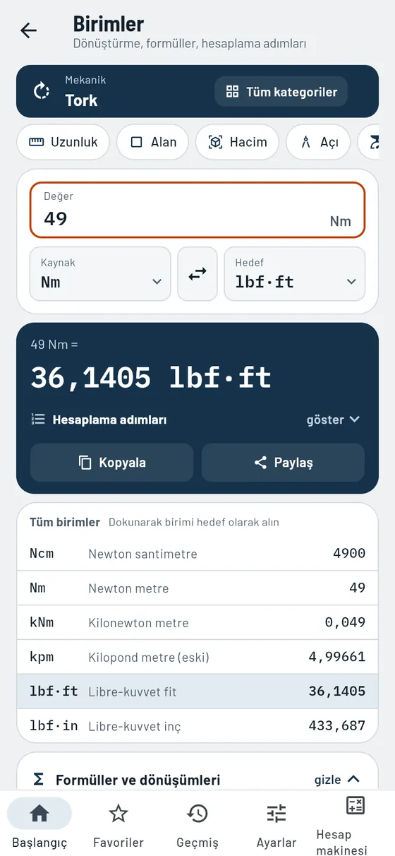 Gesello: Birimler – Tork