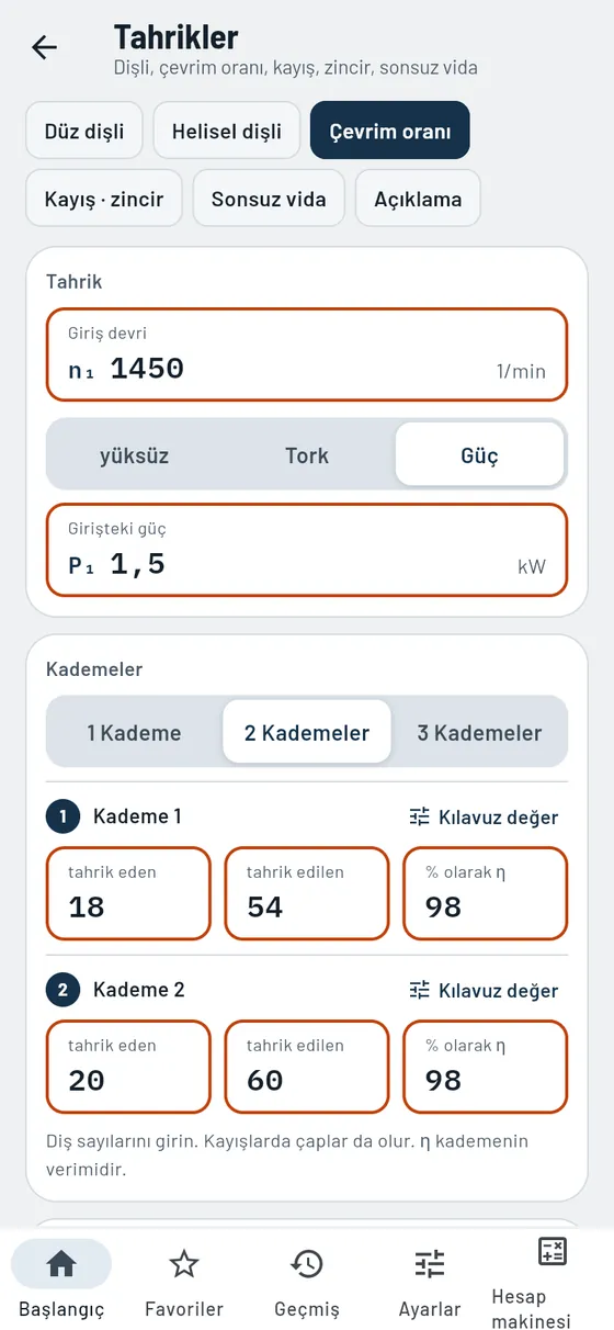 Gesello: Tahrikler – Çevrim oranı