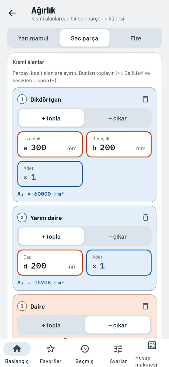 Gesello: Ağırlıklar – Kısmi yüzeylerden sac parça