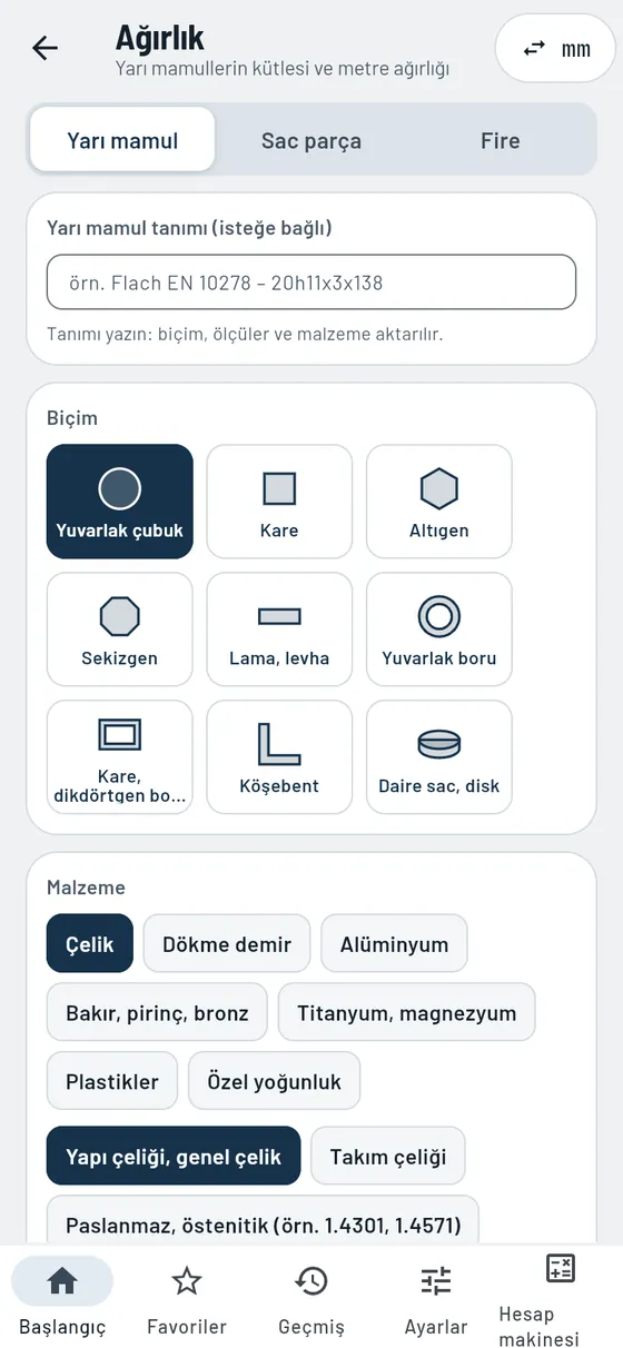Gesello: Ağırlıklar – Yuvarlak çelik