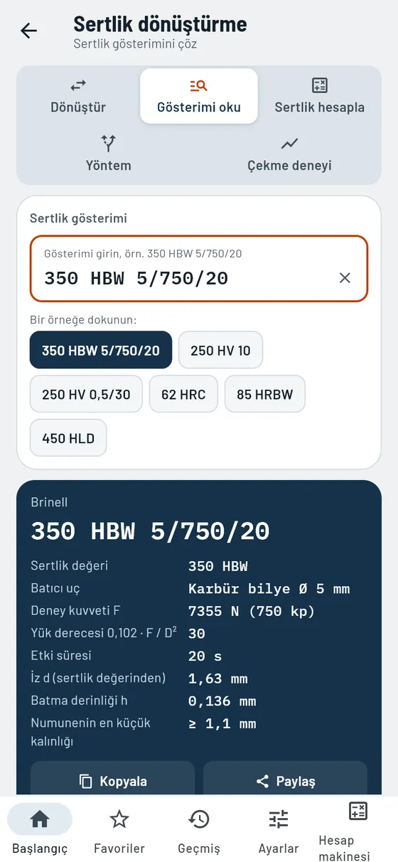 Gesello: Sertlik dönüştürme – Sertlik gösterimini okuma
