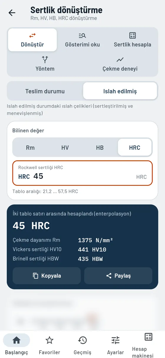 Gesello: Sertlik dönüştürme – Sertlik dönüştürme