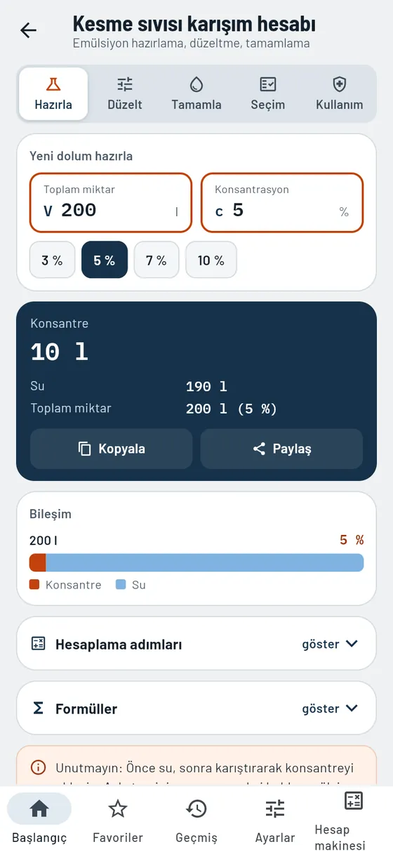 Gesello: Kesme sıvısı – Yeni hazırlama
