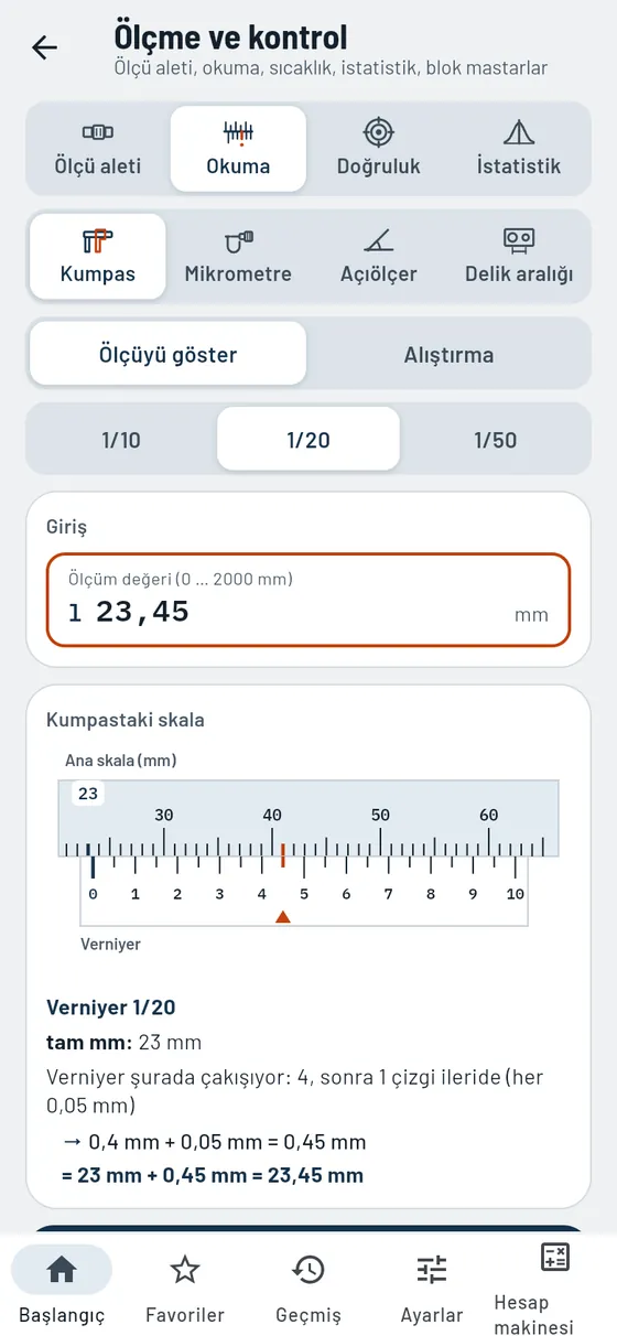 Gesello: ölçme ve muayene – kumpas okuma