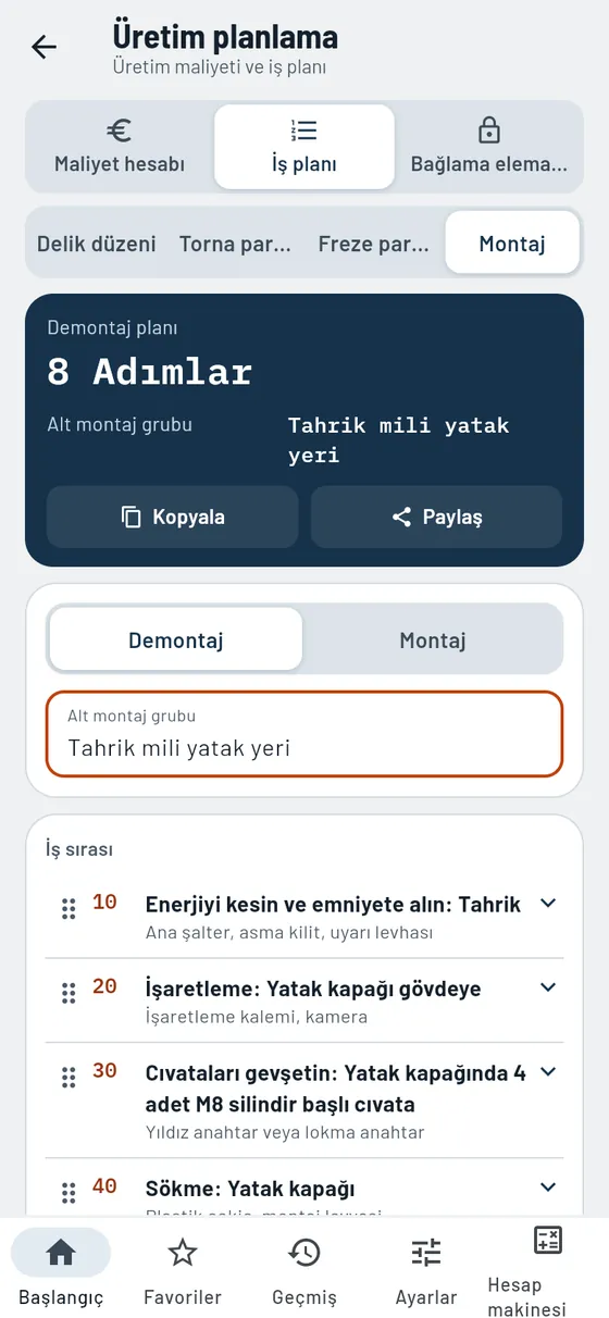 Gesello: Üretim planlama – Montaj