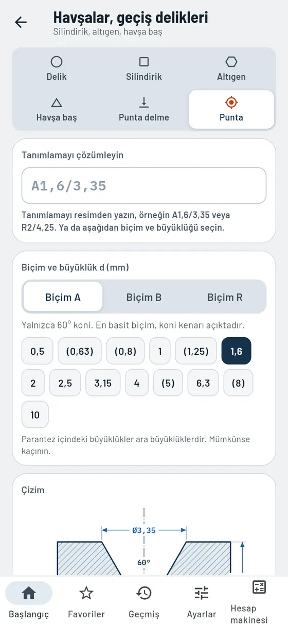 Gesello: havşalar ve geçiş delikleri – punta deliği