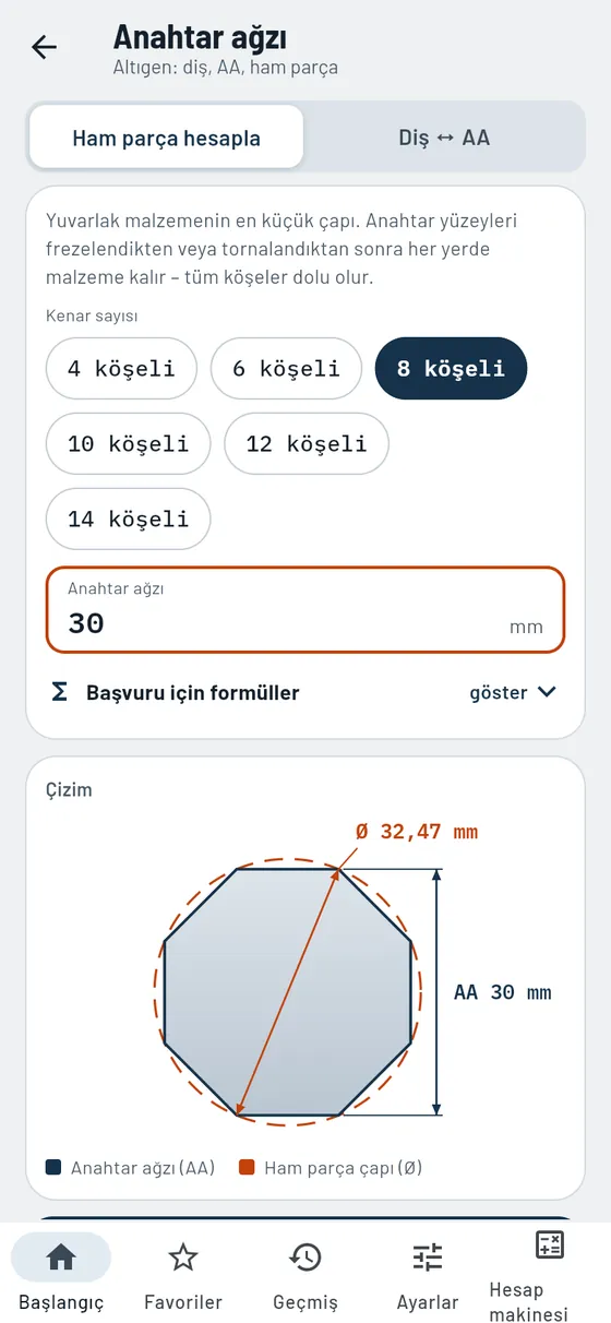 Gesello: anahtar ağızları – yuvarlak malzemeden sekizgen