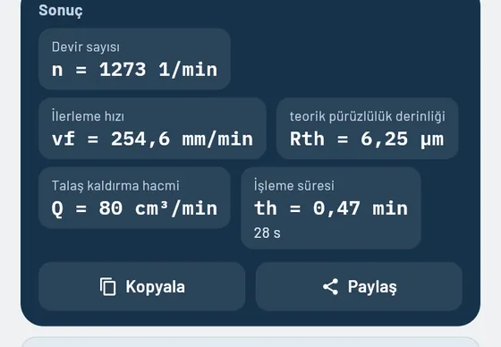 Gesello'da böyle görünür: Kesme değerleri