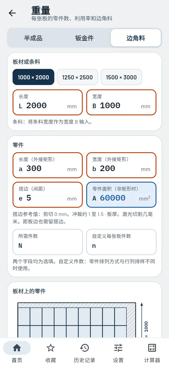 Gesello：重量 – 整板上的边角料