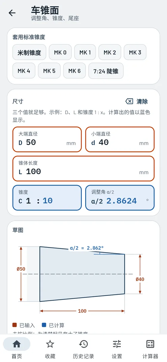 Gesello:车锥面 – 计算锥度