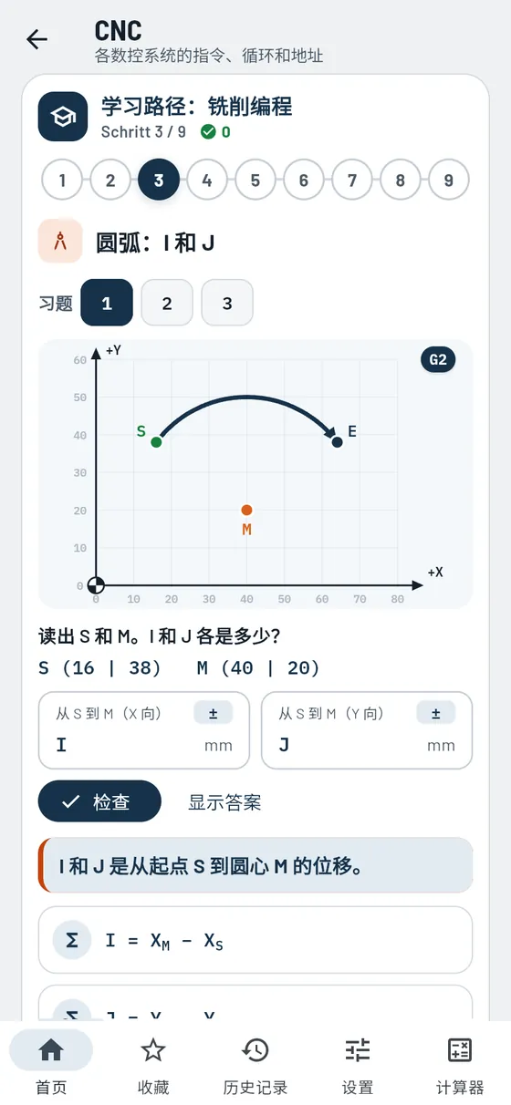 Gesello：CNC 学习路径，I 和 J 圆弧训练器